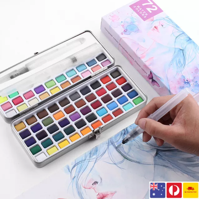 90 Solid Watercolor Paint Set Watercolour Pigments Art Paint Palette Brush Set