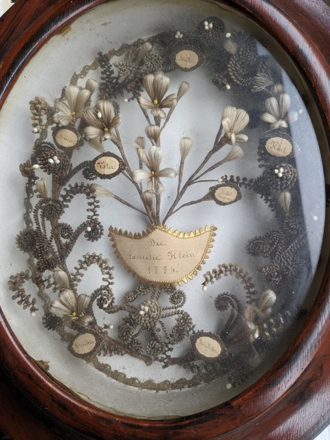 Antikes Haarbild Haararbeit framed hairwork antique mourning hair Antikes Haarbild Haararbeit framed hairwork antique mourning hair