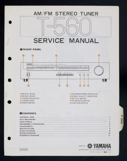 Original YAMAHA T-560 AM/FM Stereo Tuner Service Manual/Diagram/Parts List o144