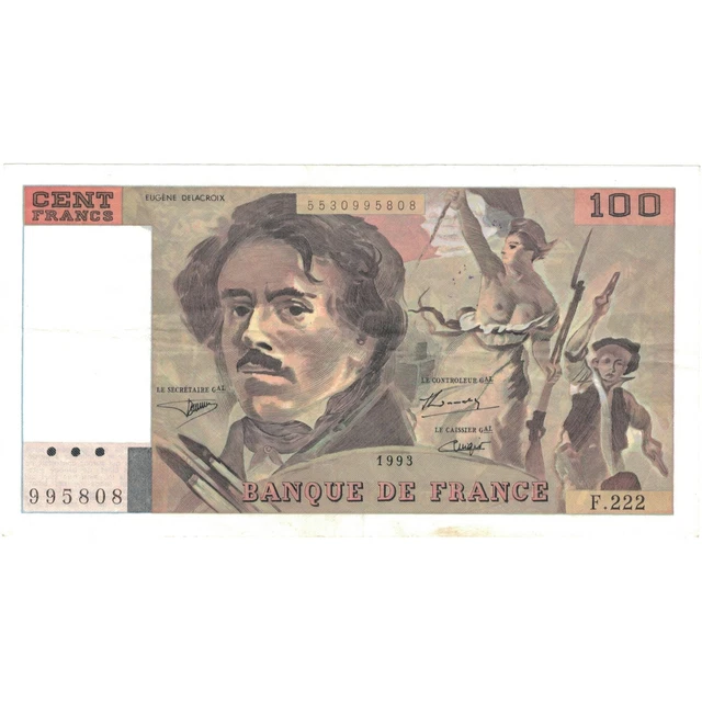 [#809644] France, 100 Francs, Delacroix, 1993, F.222, EF, Fayette:69bis.7, KM:15
