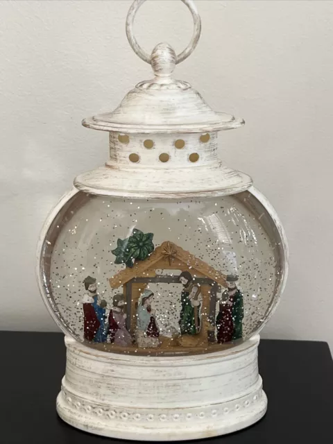 Nativity Christmas Glitter Water Snow Globe Lantern 11” Decoration No Light Read