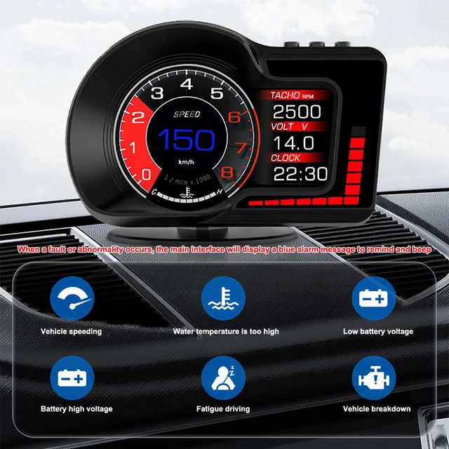 OBD2 Head Up Display Car HUD – Digital Speedometer, Turbo RPM, Temp, GPS – Racing Style