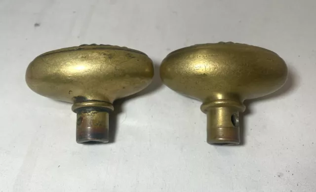 pair of antique 1800's ornate solid brass bronze door handle oval knob hardware 3