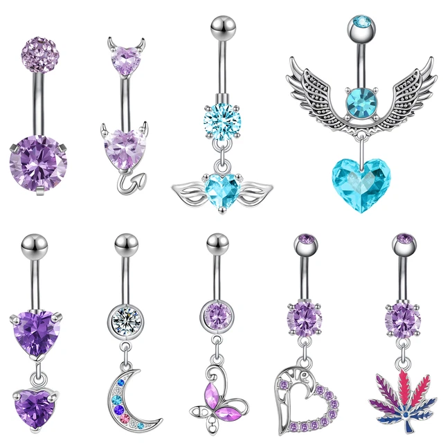 14G Stainless Steel Belly Button Ring CZ Dangle Navel Piercing Barbell Jewelry