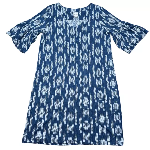 Nic And Zoe Dress Womens Size XS Blue White Geometric Short Sleeve