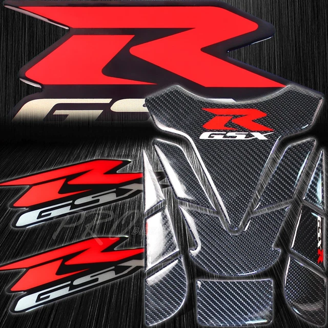 Real Carbon Fiber Fuel/Gas Tank Pad+7.5" 3D Logo Emblem Sticker GSXR Red+Silver