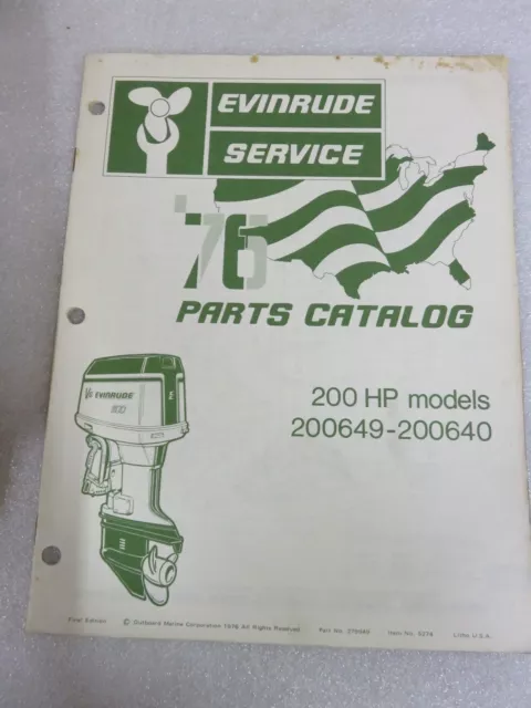 1976 OMC Evinrude Parts Catalog Manual 279949 200 HP Outboard Marine OEM Factory