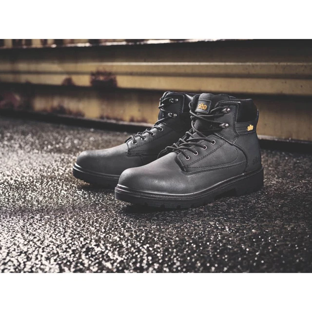 SITE SAFETY BOOTS Mens Wide Fit Black Leather Water Resistant Steel Toe Site safety boots mens wide fit black leather water resistant steel toe