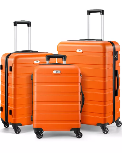 Luggage 3 Piece Sets Hard Shell Luggage Set with Spinner Wheels 20"24"28" Orange