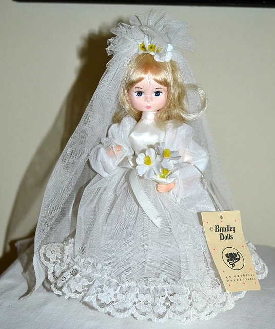Vintage BRADLEY "MISS JUNE", 9" BRIDE DOLL, BLUE EYED BLONDE