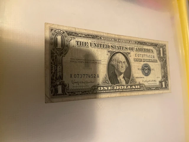 1957B One Dollar Well Circulated Silver Certificate Note - $1 Bill