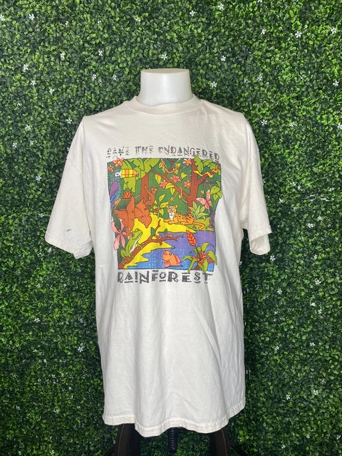 VINTAGE 80S GREENPEACE Endangered Save Rainforest Single Stitch T Shirt