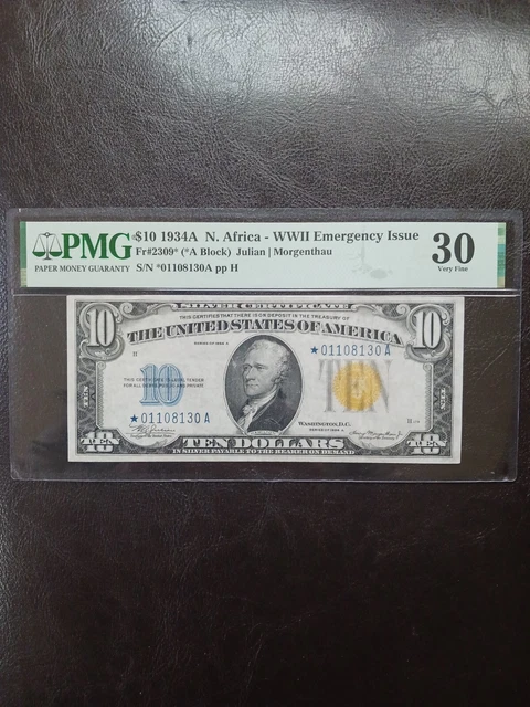 $10 1934 A STARNOTE(( NORTH AFRICA )) Silver Certificate pmg 30 5