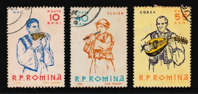 10bani-55bani, ROMANIA 'Musical Instruments' Stamps set of 3, issued 1961, CTO