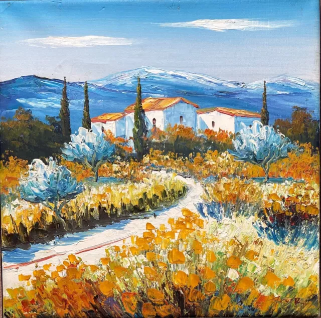 Le hameau du soleil - tableau de Provence Peinture à l'huile, au couteau,  sur toile.