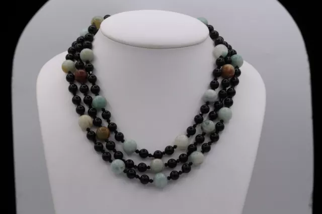 Amazonite Agata Collana con Perline Filo 6.1m Triplo Filo Agata Nera Perline