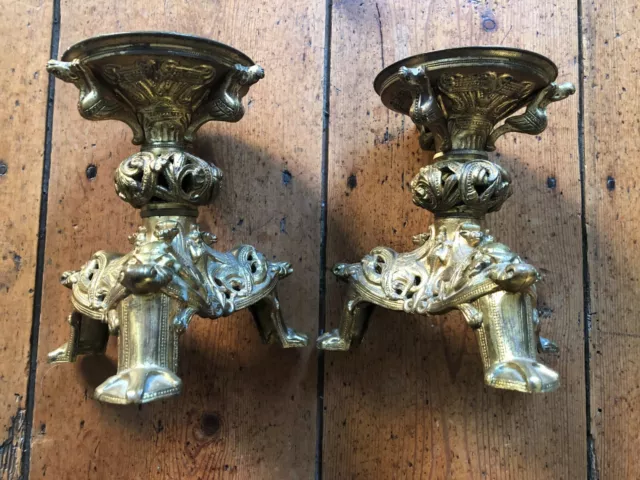 Très belle Paire de candélabres d'église en bronze doré ,XIXème siècle