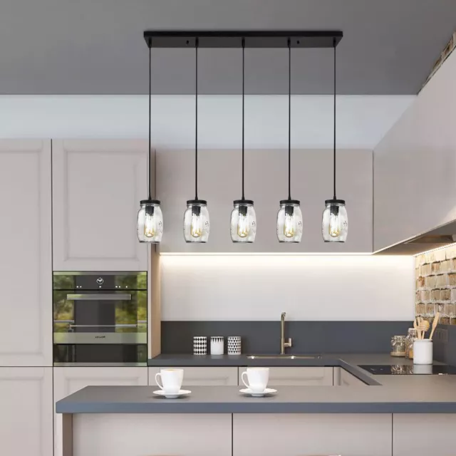 5-Light Glass Mason Jar Island Pendant Light Ceiling Light Fixture Kitchen Decor