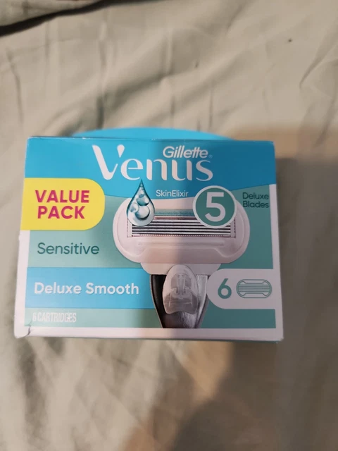 Gillette Venus SkinElixir Sensitive 5 Hojas de Lujo 6 Cartuchos Paquete de Valor NUEVO