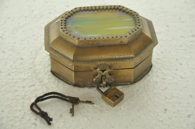 Old Brass 6 Compartment Cut Work Mirror Fitted Handcrafted Betel Nut Box