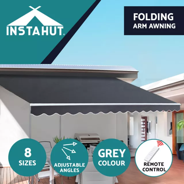 Instahut Folding Arm Outdoor Awning Retractable SunShade Window Canopy Grey