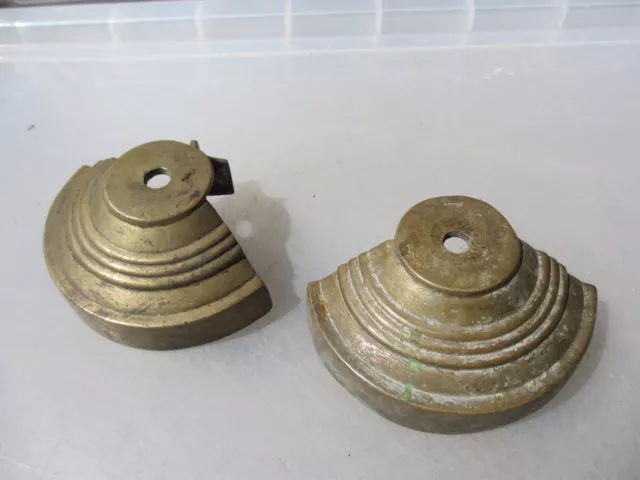 Antique Brass Stand Holder Feet Gilt Base Stepped Old Guard Bumper Pair