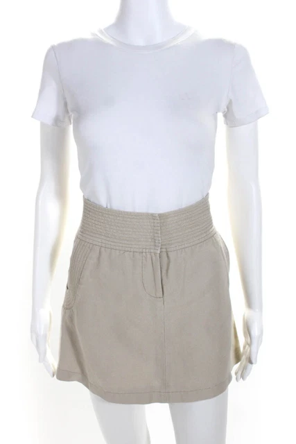 Diane Von Furstenberg Womens Linen Mid Rise A-Line Short Skirt Beige Size 4