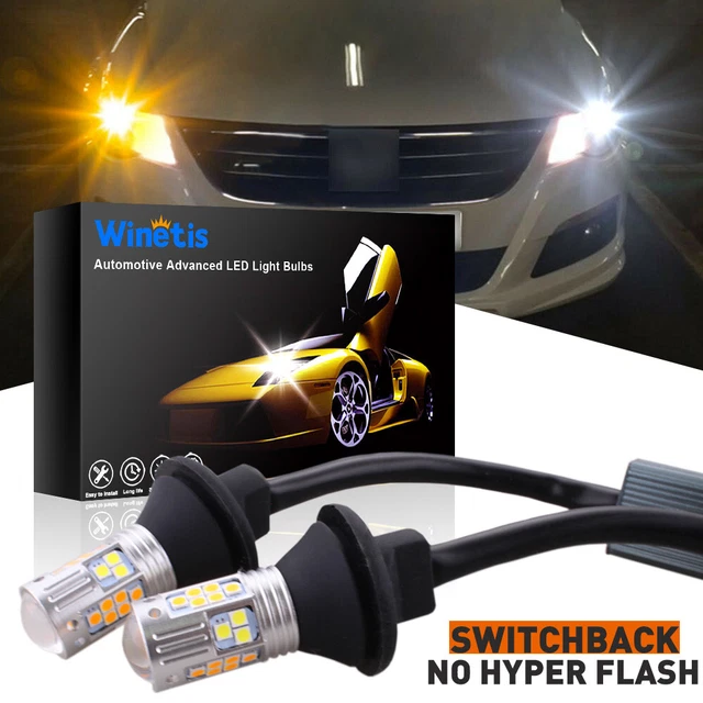 7443 Switchback LED Turn Signal Parking DRL Light Bulbs White/Amber Error Free