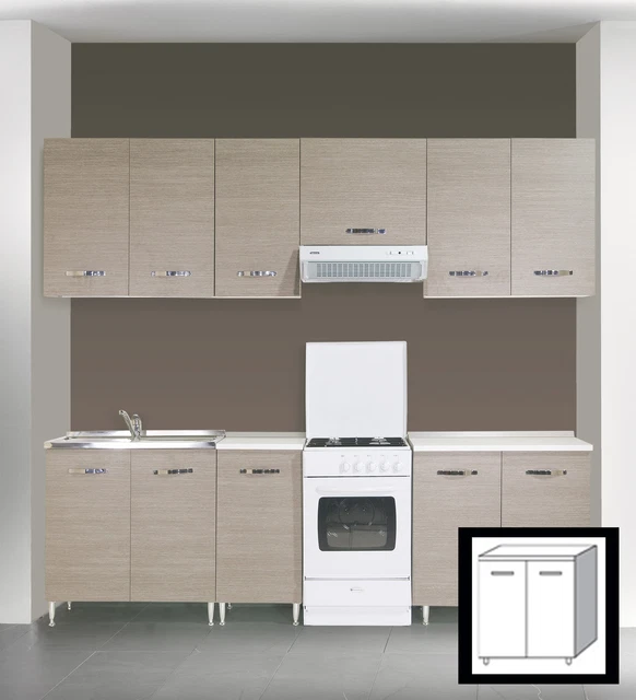 Kit Cucina Base 2 Ante 80X50X85H Top Bianco Frassinato Finitura Larice Grigio