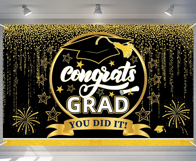 CLASS OF 2024 Graduation Backdrop Banner Black & Gold Graduation