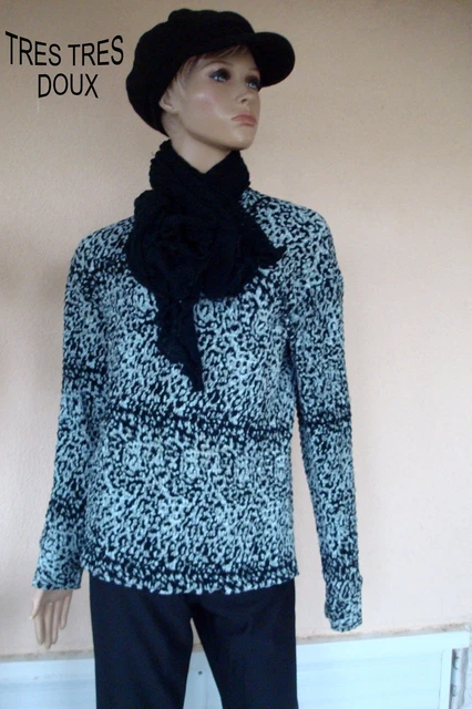 Pull Noir Doux Anna Karel - Taille 42 - 100% Acrylique - Col Rond Manches Longues - Occasion Très Bon état