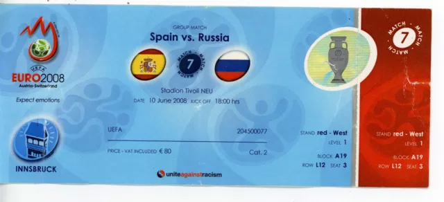 Entrada Football Ticket España Spain Russia Euro 2008 Uefa Austria Switzerland