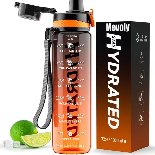 Botella Agua, 1 Litro Botella Agua Gimnasio sin BPA con Marcador de Tiempo,