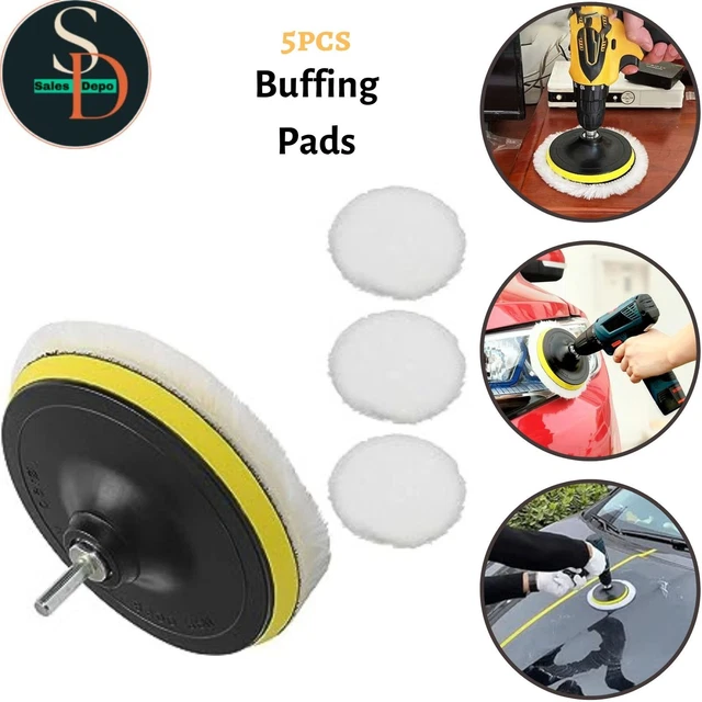 5PCS Buffing Polishing Pads 6" Wool Wheel Mop Set for Car Polisher Drill Adatper