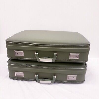 Vintage Wheary Hard Shell Carry On Luggage Avocado Green Fabric Lined MCM