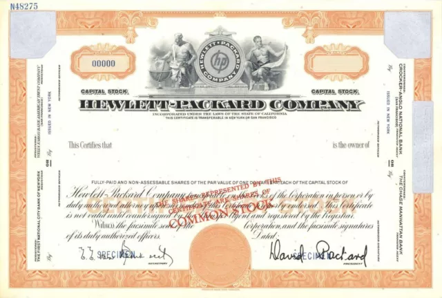 Hewlett-Packard Co. - Specimen Stock Certificate - Specimen Stocks & Bonds