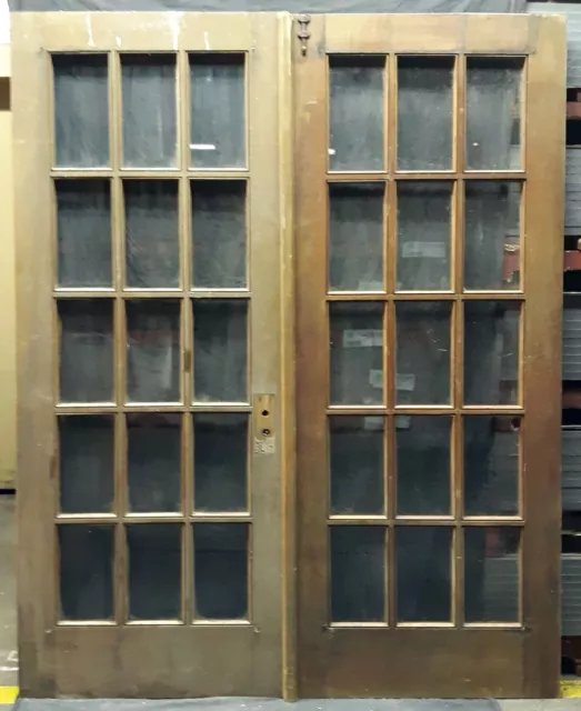 60"x78" Pair Antique Vintage Old French Double Wood Interior Doors Windows Glass