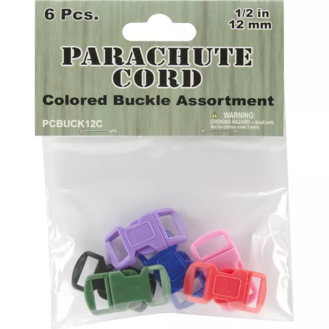 Parachute Cord Bracelet Buckles 12mm 6/Pkg-Assorted Colors, PCBUC12C