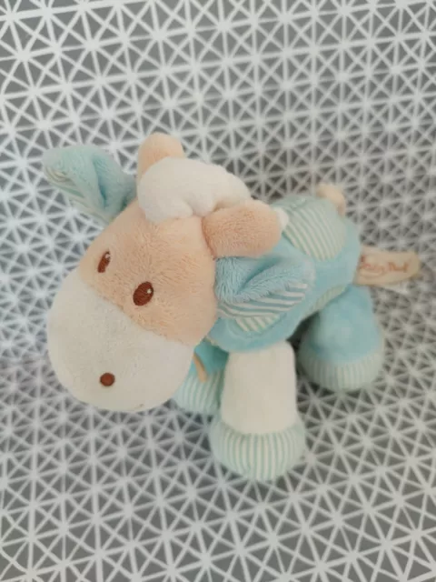 Doudou peluche  cheval  bleu blanc grelot pouèt Baby Nat'