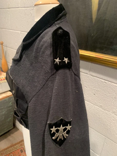 Vintage Handknit (size 1) Military Sweater with velvet and Leather with belt