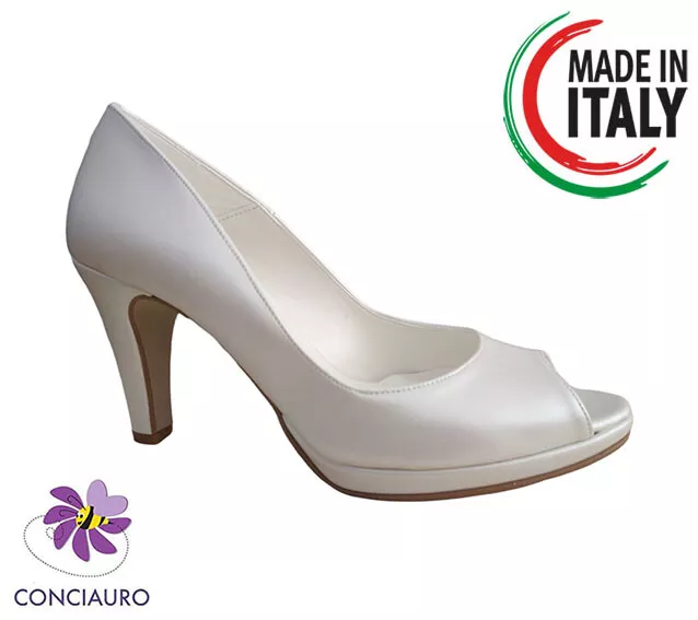 Scarpe Donna Decollete Spuntate Elegante Sposa Tacco Plateau Made In Italy Moda