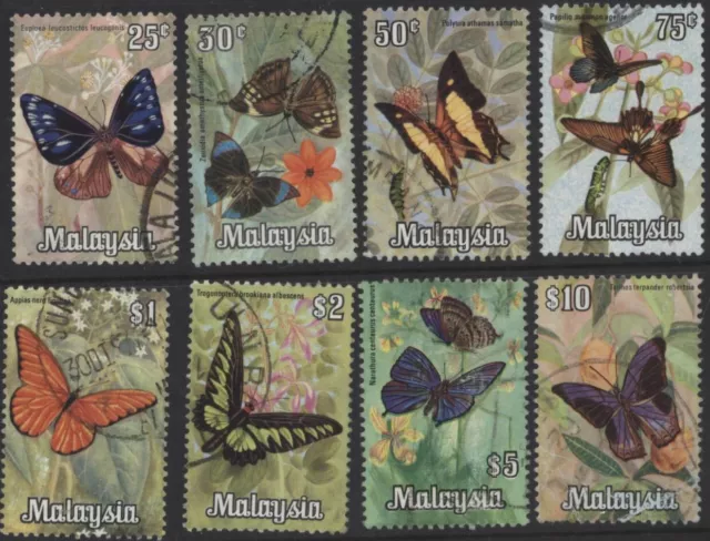 Juego de 8 mariposas Malaysia 1970, usado