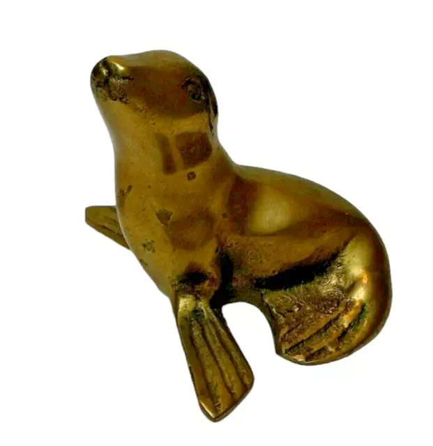 Vintage Brass Seal Sea Lion Art Sculpture Animal Statue Figurine Paperweight