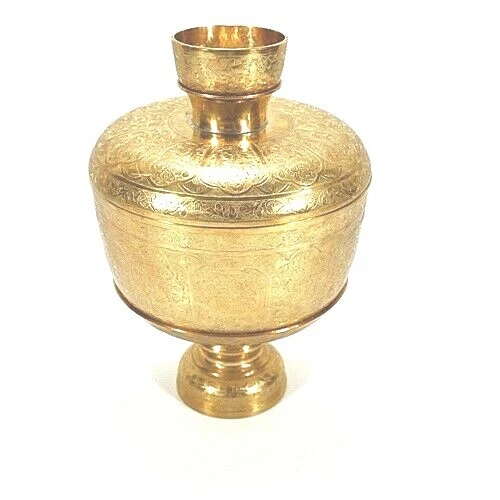 Brass bowl with lid, 8" with a small bowl, jasmine pattern in ancient lotus leaf