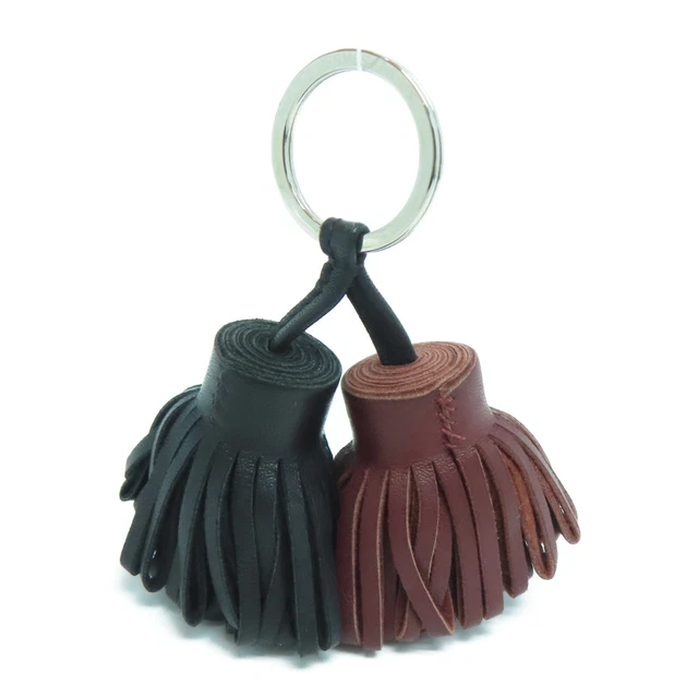 Hermes PHW Carmen Charm Key Ring Holde Swift Leather Balck Brown