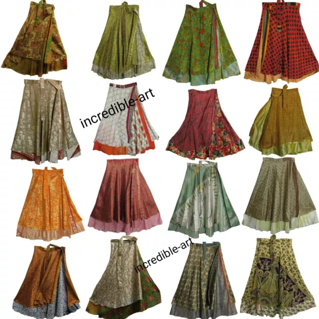 Vintage Silk Long Sari Recycled Magic Wrap Around Skirts Wholesale Lot,