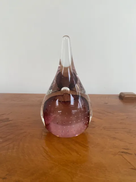 Vintage Teardrop Pink Glass Paperweight Ring Holder Controlled Bubbles Art Glass