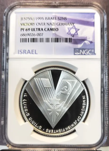 1995 Israel Silver 2 New Sheqalim Victory Over Nazis Ngc Pf 69 Ultra Cameo