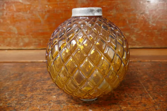 Geo. E. Thompson Yellow Amber Glass Quilt Flat Polar Star Lightning Rod Ball 5"