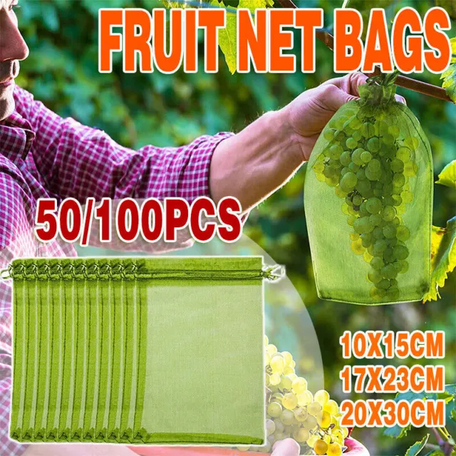 50/100x Fruit Net Bags Agriculture Garden Vegetable Protection Mesh Insect Proof